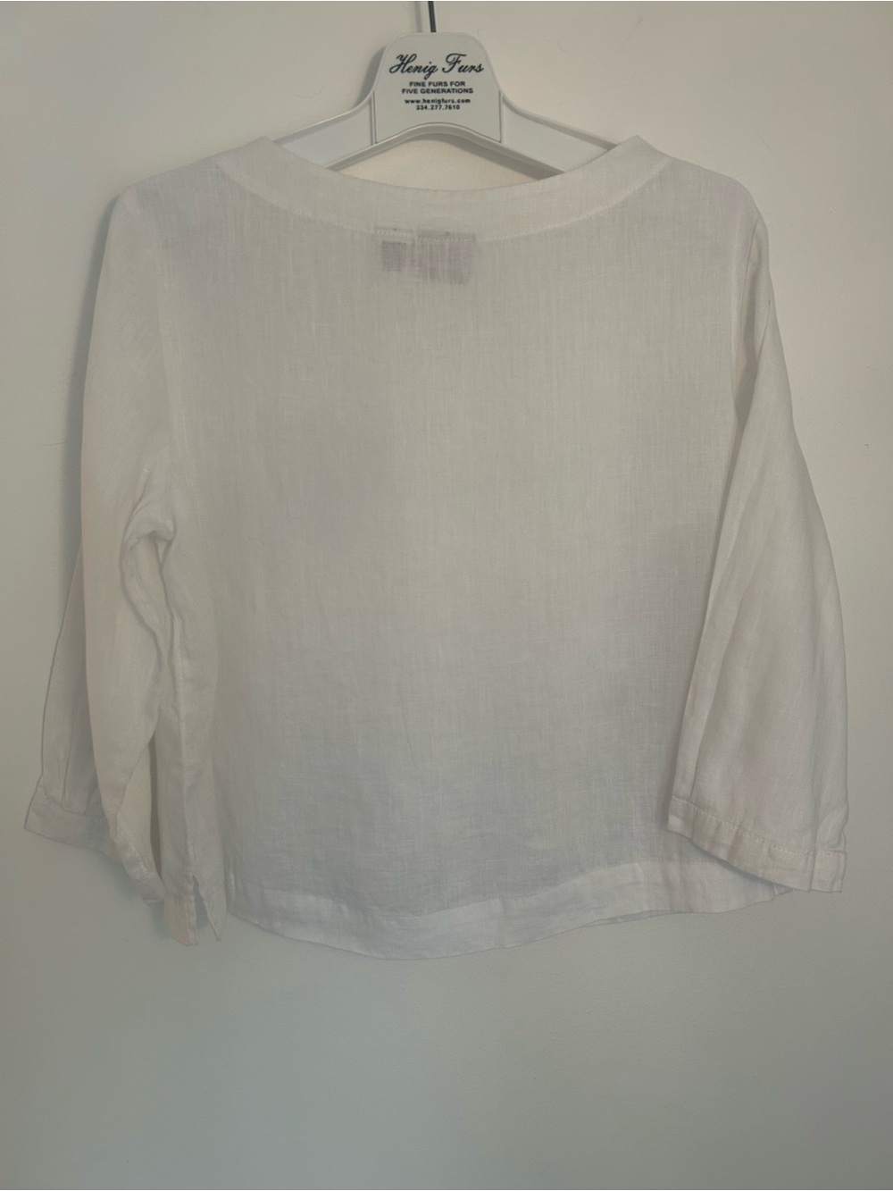 Halston White Linen Scoop Neck Top Size Med with 3/4 Sleeves - Picture 7 of 16